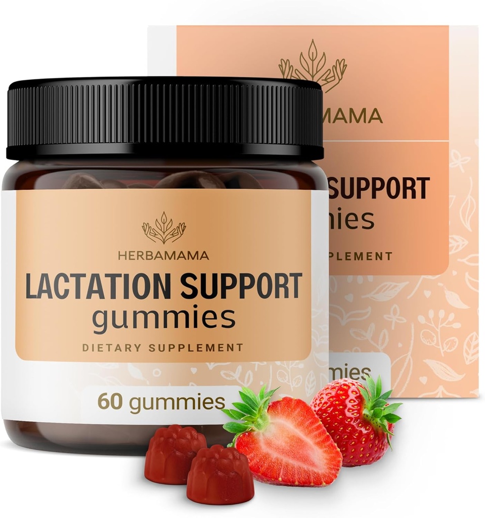 HERBAMAMA 哺乳支持Gummys - 母乳奶流支持草药混合剂 - Vegan,非GMO女性母乳喂养补充剂 - 60 Pectin-Brawberry-Flavorished Chews