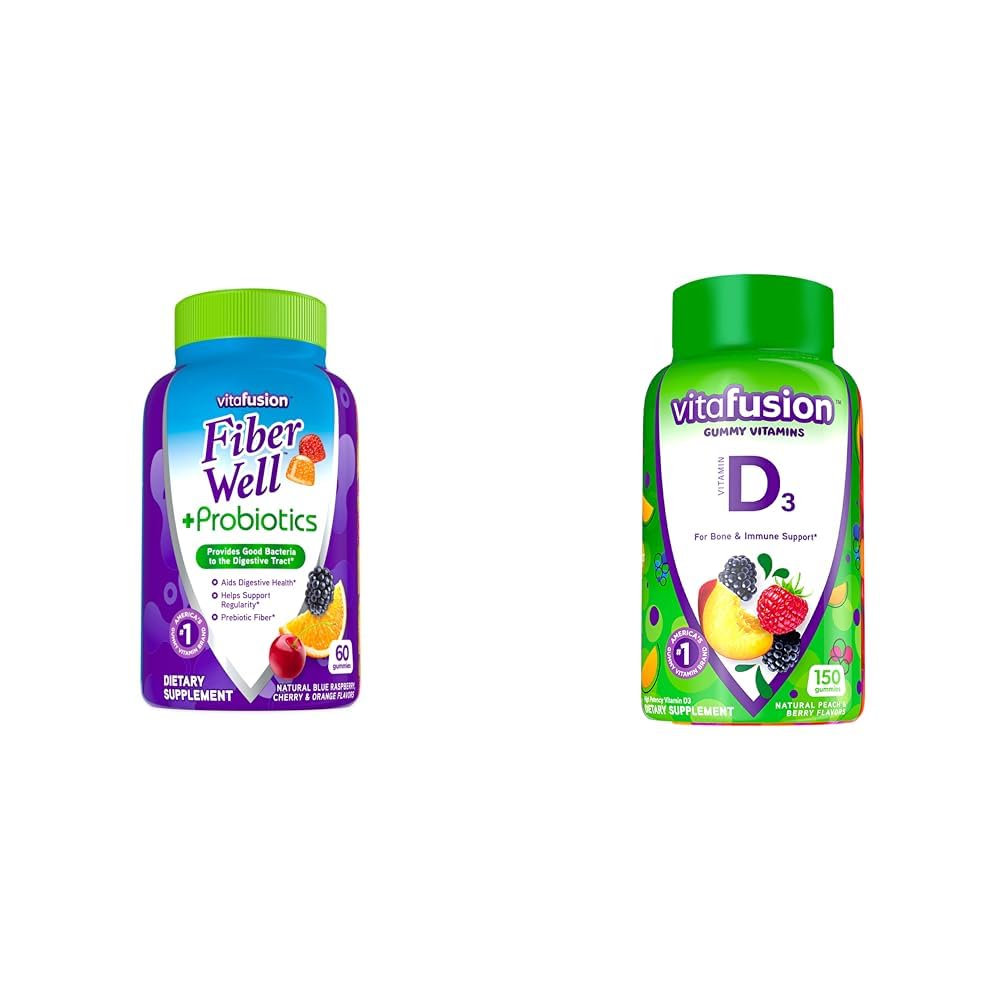 维他命 Fiber Well + 成人良药 Gummys, 60 维生素 D3 甘美维生素 桃子,黑莓和草莓 Flavored, 50 mcg 维生素 D, 150 count
