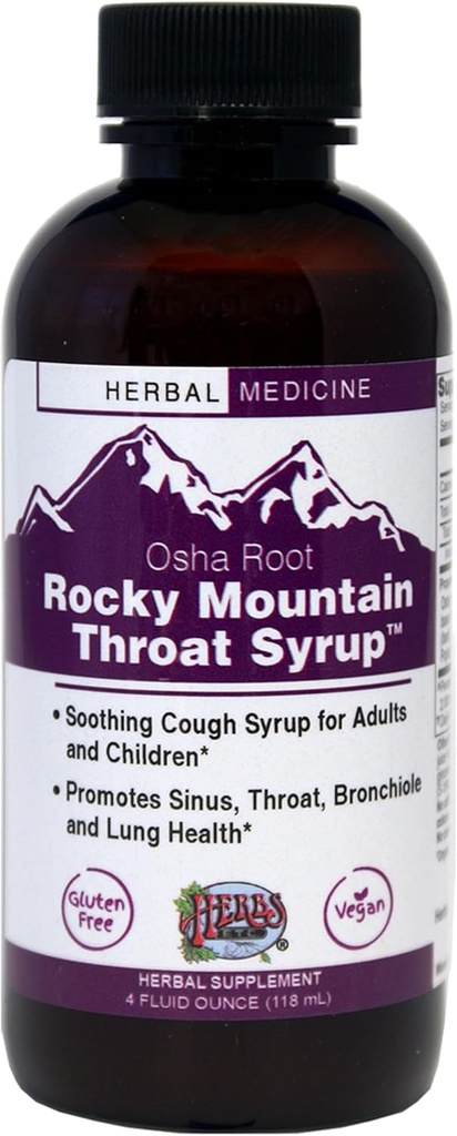 Herbs Etc. Rocky Mountain Throat Syrup - 支持喉咙井 - 安慰肺健康支持 - 支持辛纳斯,喉咙,Bronchiole & Lung健康 - Gluten-Free & Vegan - 4 fl oz