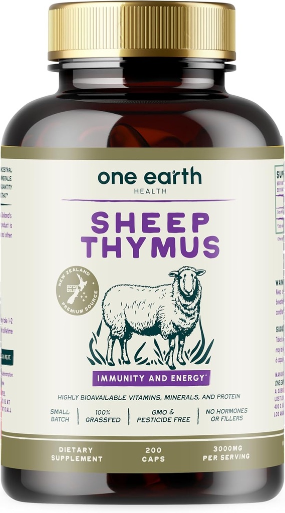 "一个地球健康草"(One Earth Health Grass Fed Thymus) - 新西兰原始的Thymus. 每役3 000毫克,200计