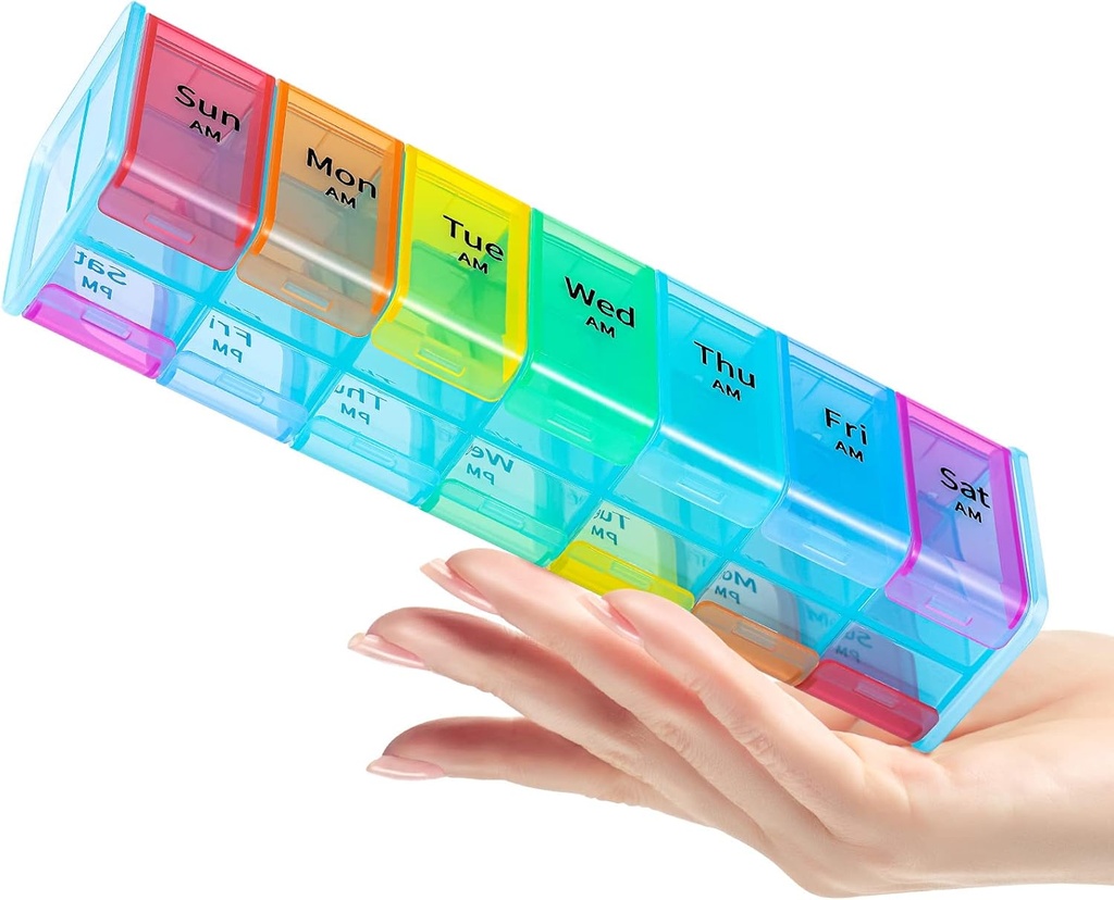额外大型药丸组织者,2 Times a Day大型每周药品组织者,药盒 7 日 Am Pm holding Daily Fish Oils, Vitamins, Supplors, Jumbo Pill Control with BPA Free Pill Holder