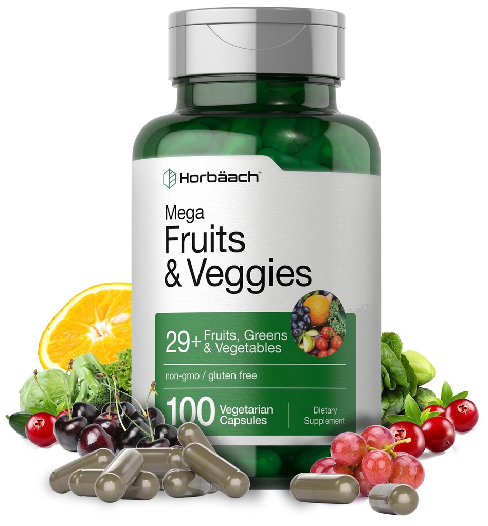 Horbäach 大型水果和蔬菜补编 | 100 Capsules | Vegetarian, Non-GMO 和 Gluten Free