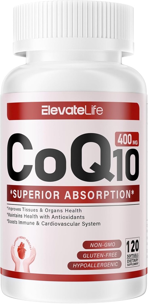 CoQ10-400mg-Softgels配有PQQ,BioPerine & Omega-3,Coenzyme Q10(Ubiquinone) 高吸附剂,强抗氧化剂,支持心脏和能量生产,120种服务品的补编