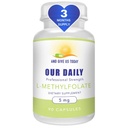我们的每日Vites L-Methylfolate 5 mg / 5000 mcg 最大强度活性Folate, 5-MTHF, Filler Free, Gluten Free, N-GMO, Vegetarian Capsules 90 Count (3个月供应)