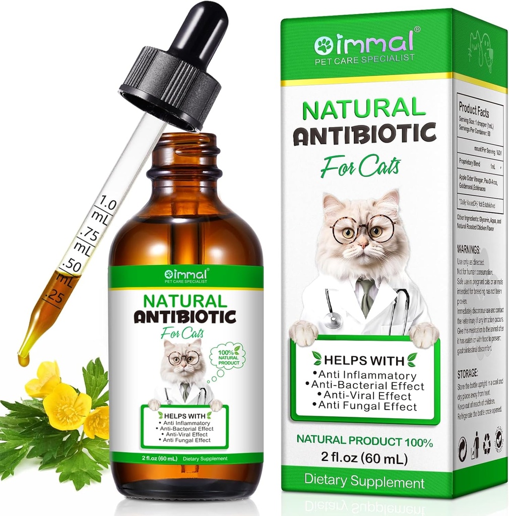 猫类抗生素,Premium Cat抗生素补充剂,猫类自然抗生素补充剂,猫类抗生素支持Immune和猫类过敏反应剂,猫类多维特敏 - 2 Fl Oz / 60ML