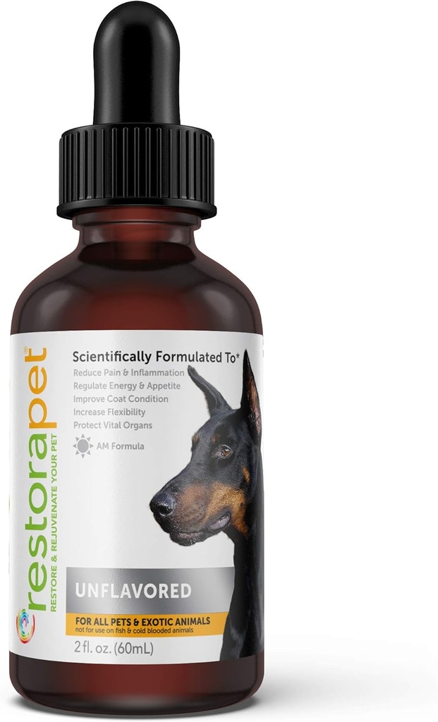RestoraPet 1-Pack Dog & Cat Unflavored Liquid Multivitamin | Dog Arthritis Pain Relief | Hip&Joint Vitamins for Dogs | Anti Inflammatory Supplement for Dogs & Cats | Organic & Non-GMO, Vet Approved