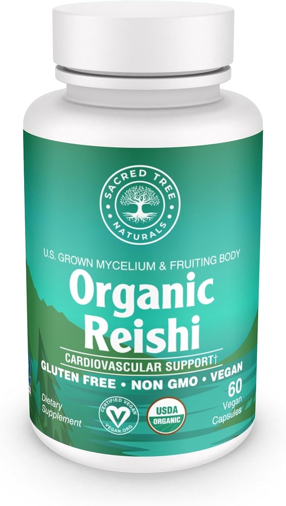 有机Reishi蘑菇卡普苏莱斯 -- -- 1 000mg Potency -- -- 压力缓解、心脏健康和豁免 -- -- 非GMO、Vegan、60个伯爵(30名服务人员)
