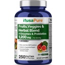 NusaPure 43 水果和蔬菜草本植物混合物,11种酶和亲生生物,1200毫克,250种Veggie Capsules(非GMO, Vegan)