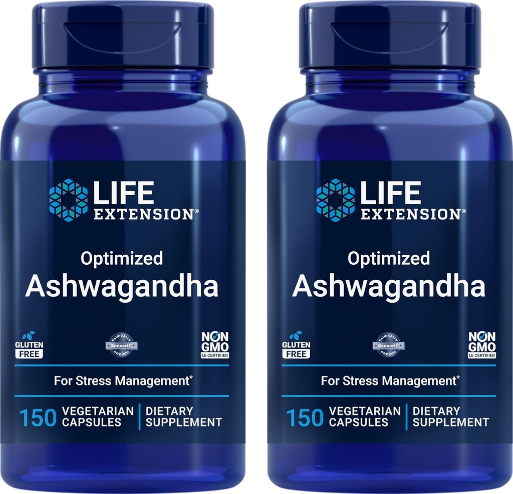 生命扩展优化 Ashwagandha, 150 Veg Caps (Pack of 2) - 非GMO, Gluten Free, 蔬菜卡普勒斯