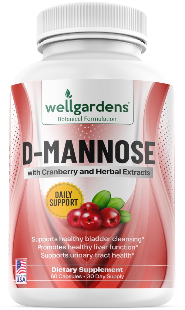 100%纯D-Mannose 配有 Cranberry 提取器 - 帮助清洁缺陷,天然尿道切除术 健康,肝脏和布拉德支持 Capsules, 非 GMO