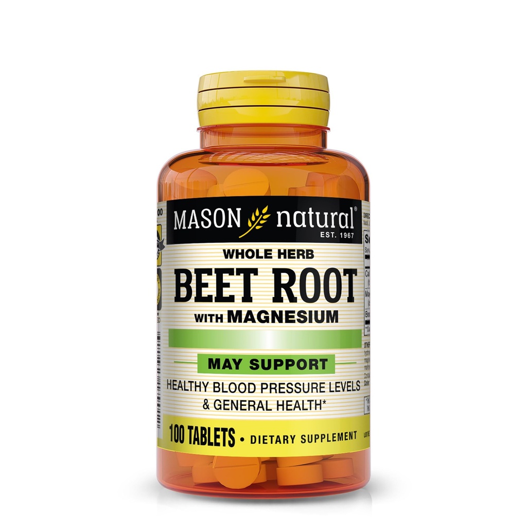 MASON NATURAL Beet Root with Magnesium and Calcium - 健康心脏和血压,保持整体健康,100片