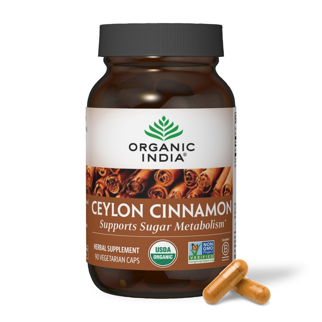 ORGANIC INDIA 锡兰锡桂增生补品 - 有机锡兰锡桂增生补品 锡桂药草增生补品 支持文摘,抗氧化剂来源 USDA Organic, Vegan, Gluten-free - 90 Capsules