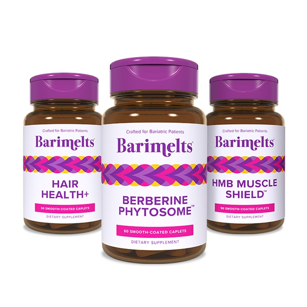 BariMelts 增强你的旅程包, 头发健康+, HMB 肌肉盾牌, 和柏柏林植物