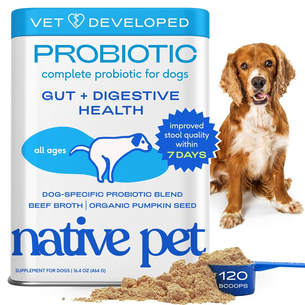 狗的原生宠物增生药 - 消化健康用狗的增生药,Gut支持, & Immune Boost – Vet-Formulated Power 最大可能性用消化酶和预生药 - 120 Scoops
