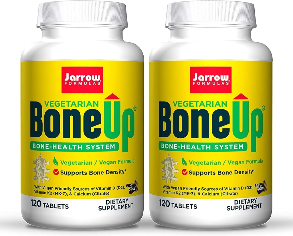 Jarrow Formules BoneUp Vegetarian - 120片,包装2 - 蔬菜/蔬菜补充骨质健康 - Vegan-Friendly source of Vitamin D3,维生素K2(作为MK-7)和钙 - 120 总服务量