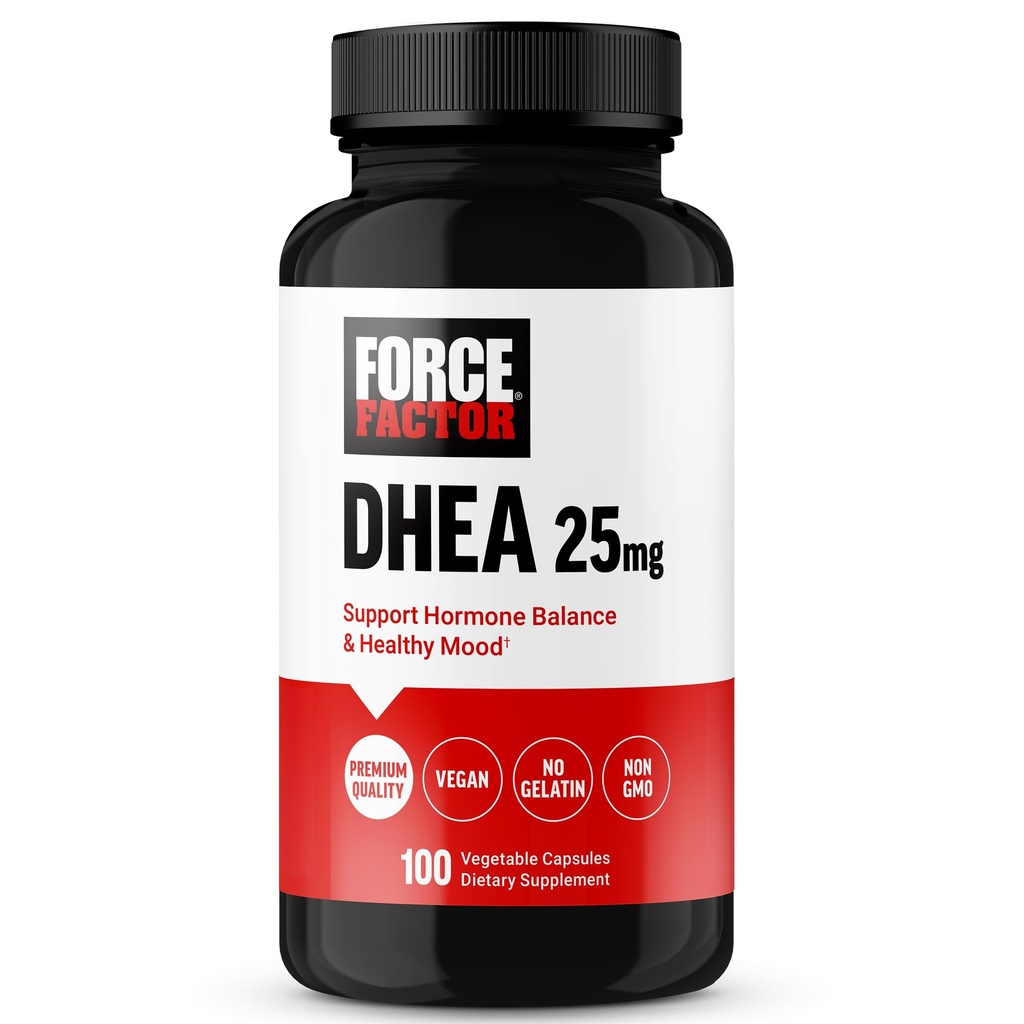 FORCE FACTOR DHEA 25mg,DHEA 支持荷尔蒙平衡与健康模具,精品品质,Vegan友好,非GMO,100个蔬菜瓶子的男女补充