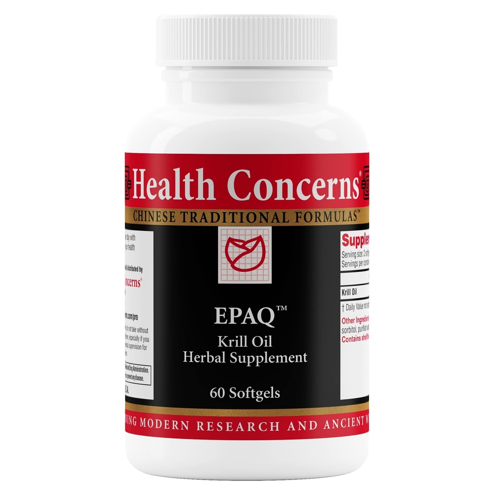 健康关注 EPQ – 脑健康支持补编 – 1000 mg of Krill Oil Pervice – 认知功能和心脏健康 – 中国草药补充剂 – 抗氧化剂和磷脂 – 60 Softgels