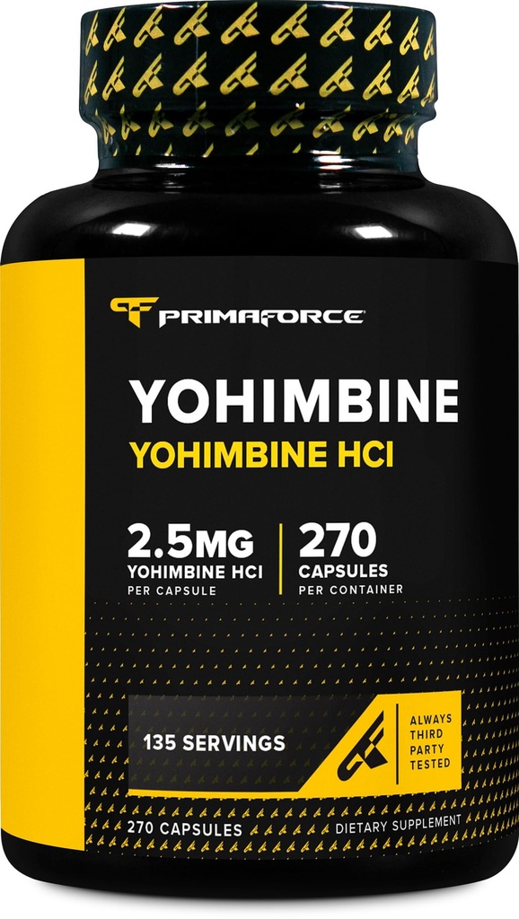 PrimaForce Yohimbine HCl 2.5mg, 270 capsules - Premium 补充剂,靴子性能,零填充器,非GMO和Gluten Free