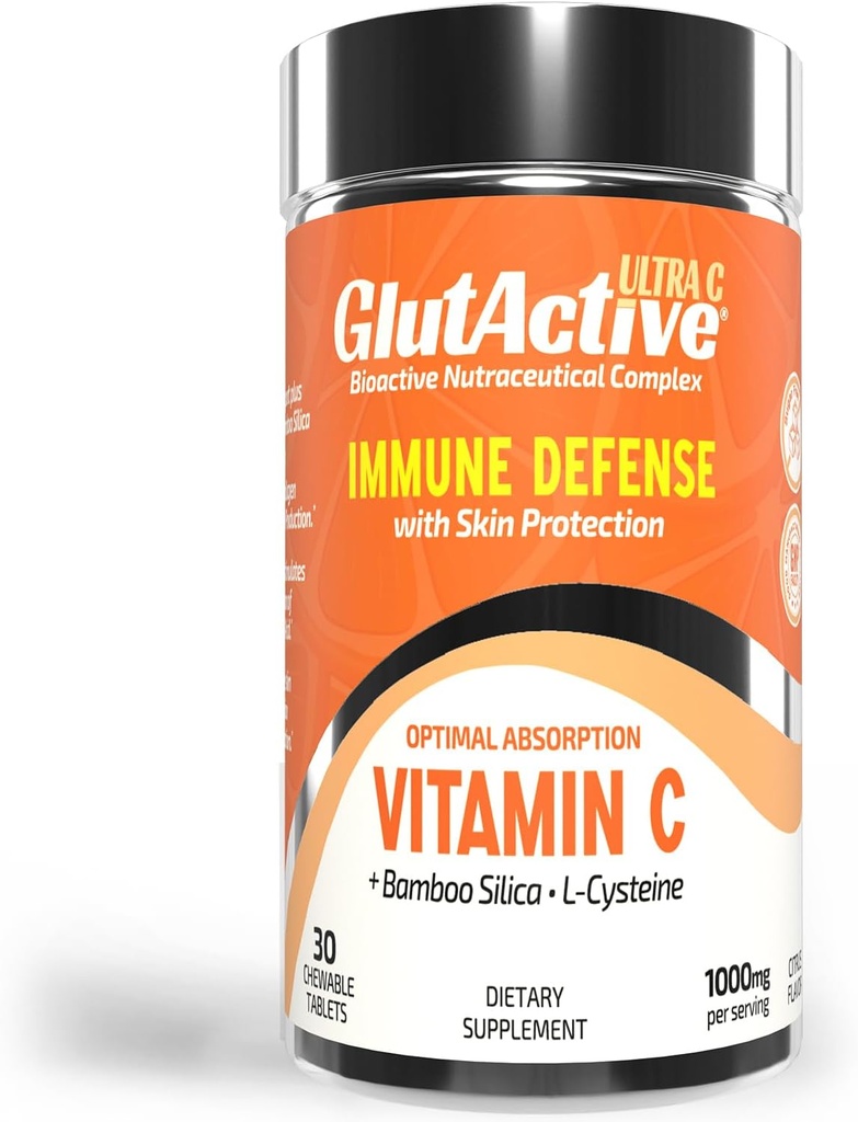 Ultra VIT-C 1000mg Chewable 片 - Immune Support & Collagen Builder - 高吸收 Ascorbic Acid with Cysteine & Baggo Silica - 强抗氧化剂 - 30 片