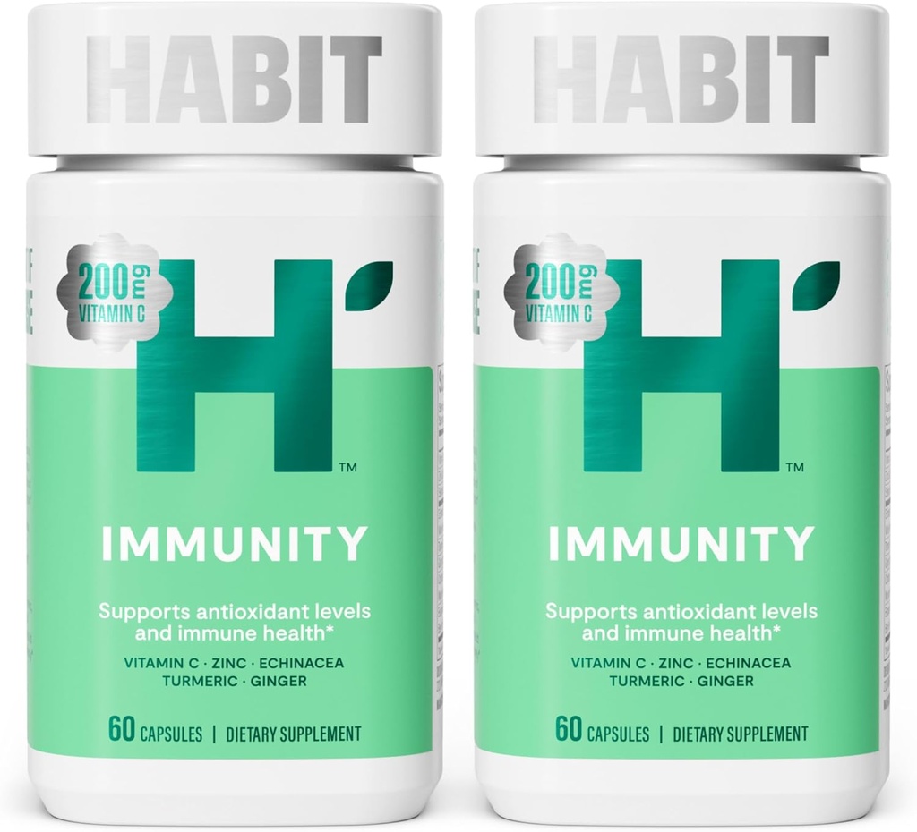 Habit豁免补编2 Pack(120 Capsules) - New Look, Echinacea, Elderberry, Turmeric, Zinc Blend 支持免疫健康和抗氧化剂水平, Vegan, Non-GMO