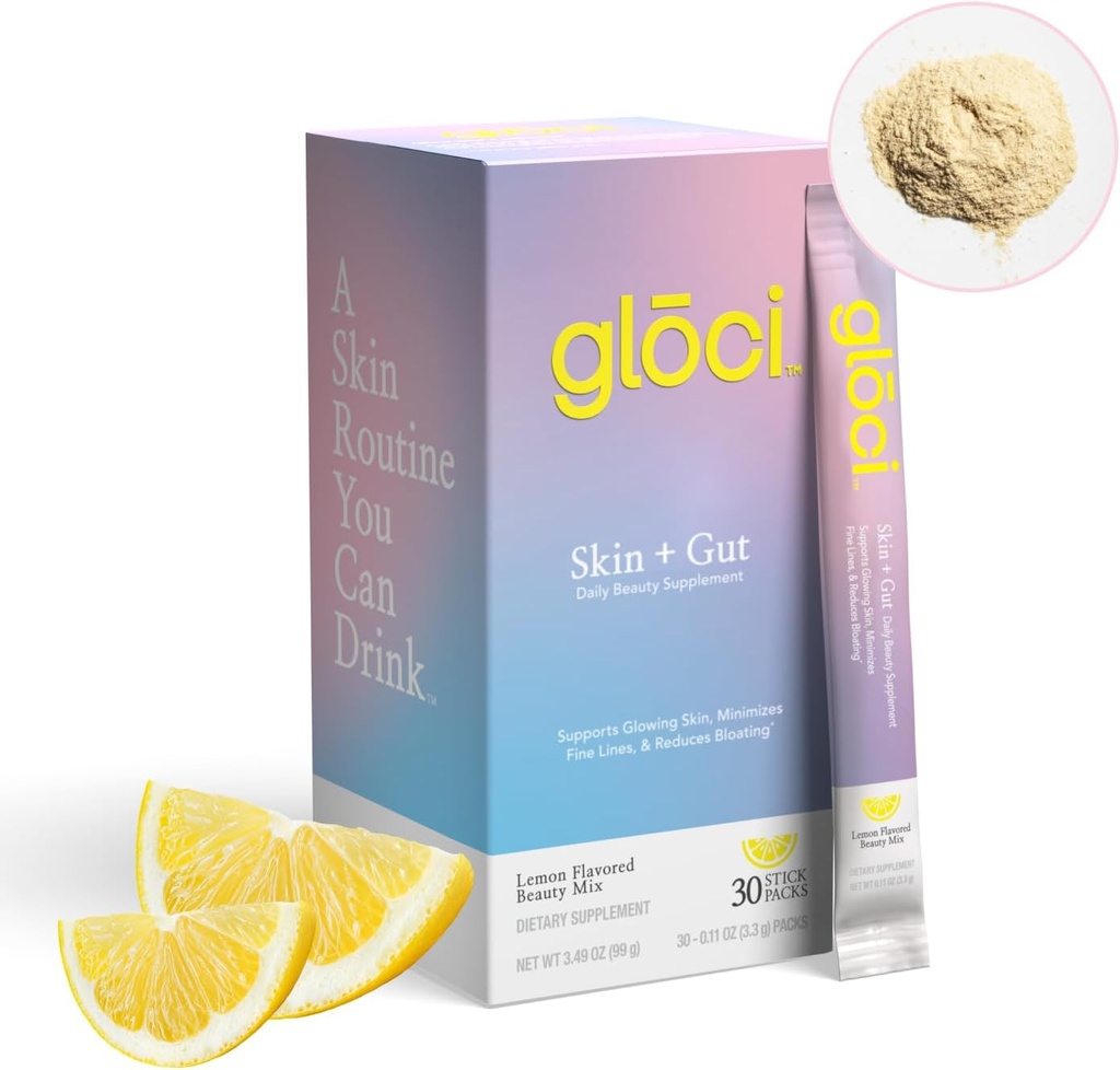 Gloci Skin + Gut - Probiotic DE111 - Hyaluronic Acid,镁,维生素C,锌,椰子水粉 - 临床研究 Radiant Skin的Probiotic, Gut Health, Hydrition - 30 Counter