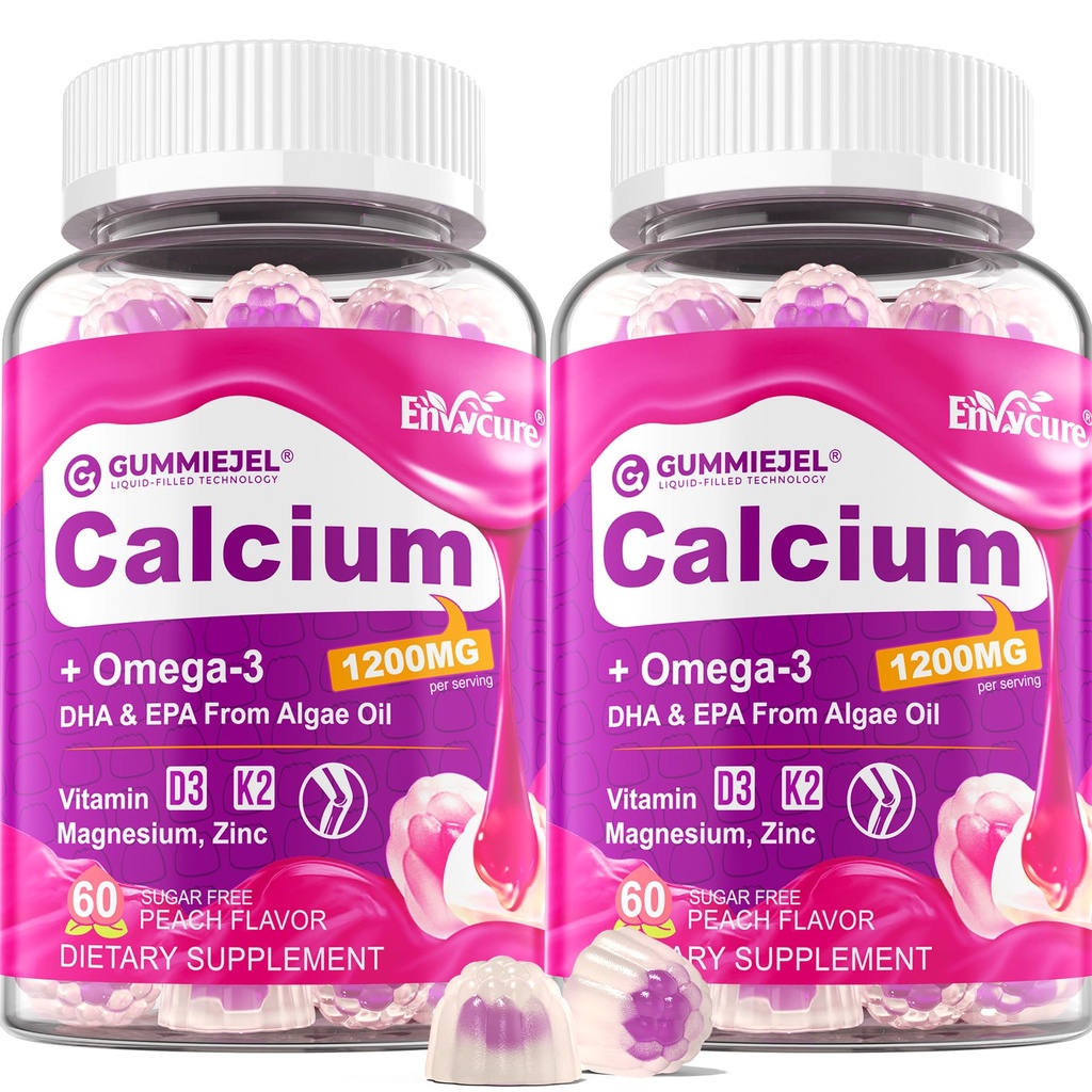 无糖钙 Citrate Gummys 1000mg w/Vitamin D3 K2,镁,锌,Boron,Manganese,铜换骨骼,肌肉和免疫, 女性和男性的终极吸收钙补充剂 - Vegan, 120 Cts
