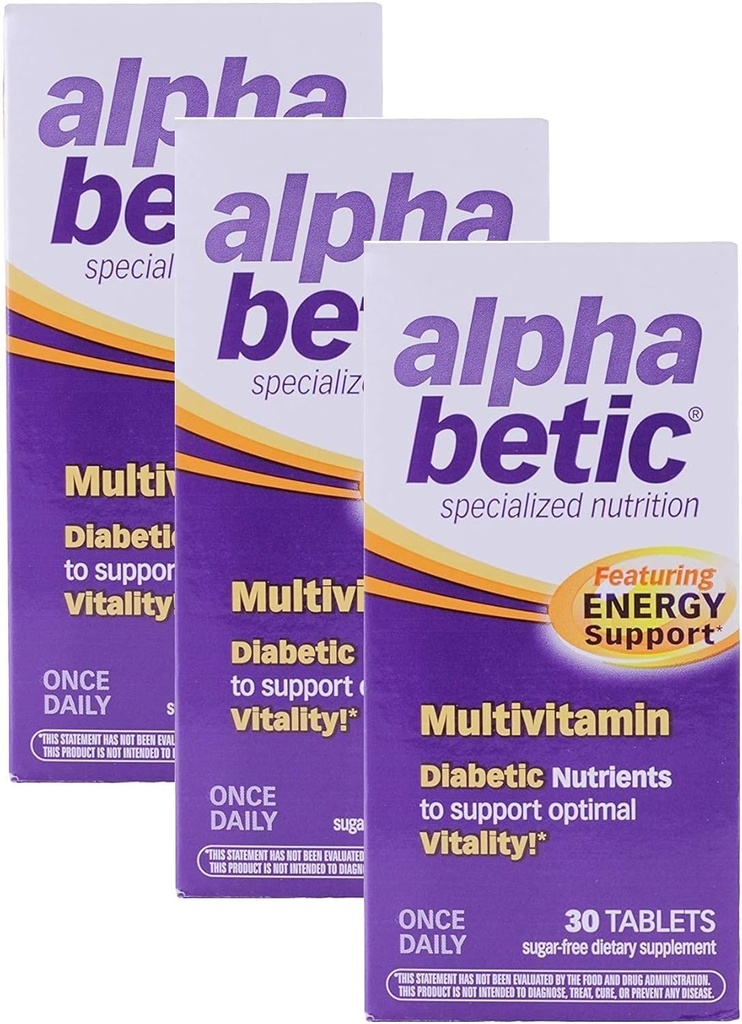 Alpha Betic Once Daily Multivitamin for Diabetics, Gluten Free, Sugar Free, Extended Energy Edition Republics, 30 plats (3 Pack) 3 (简体中文).