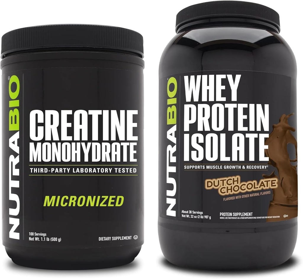 单水合核酸(NutraBio Creatine Monohydrate),无氟酸,500g和Whey蛋白溶液,荷兰巧克力,补充包-肌肉能源,精益肌肉生长,恢复和强力