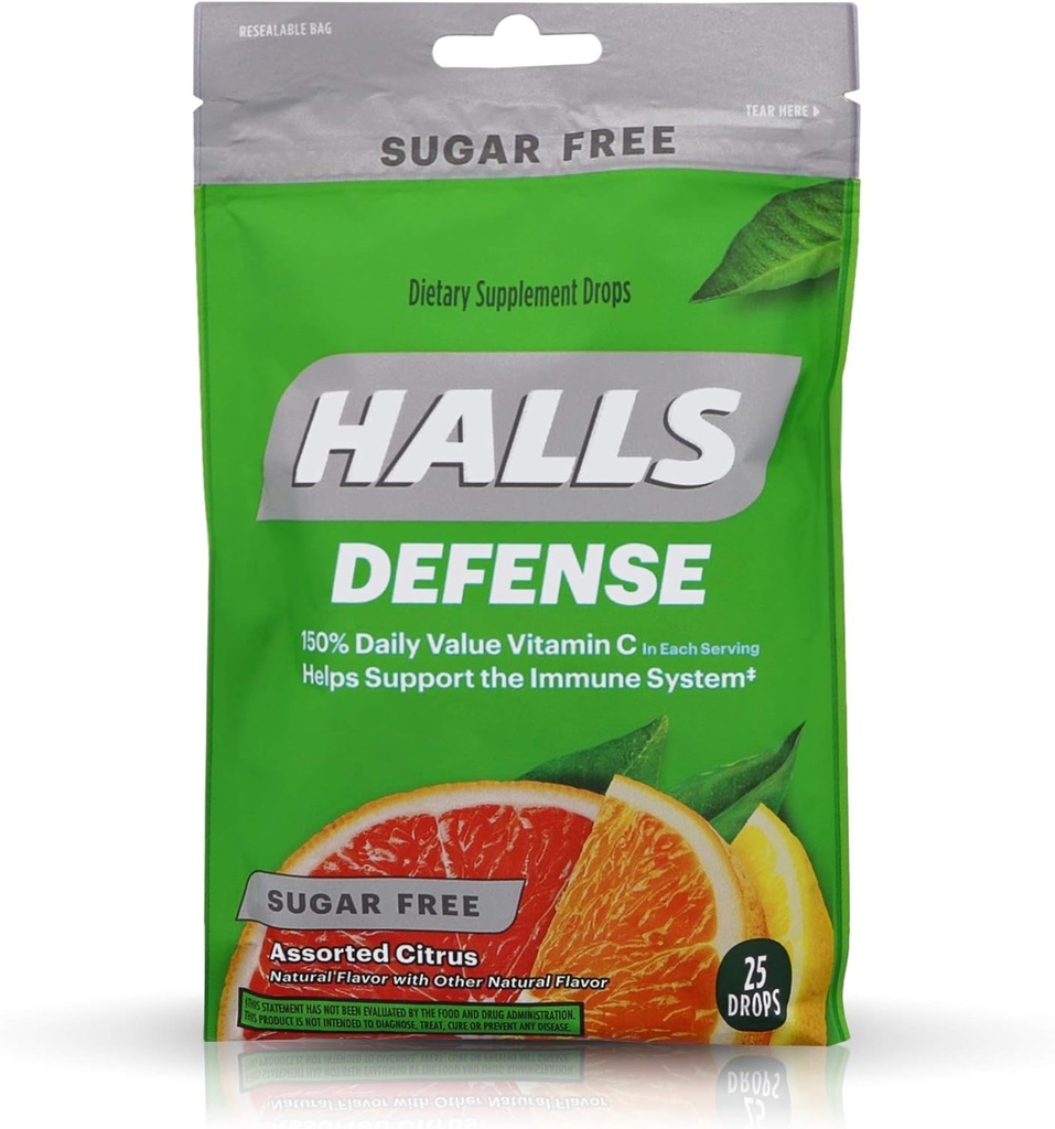 Halls Defense Vitamin C Drops 无糖类奶油-25厘米,包4