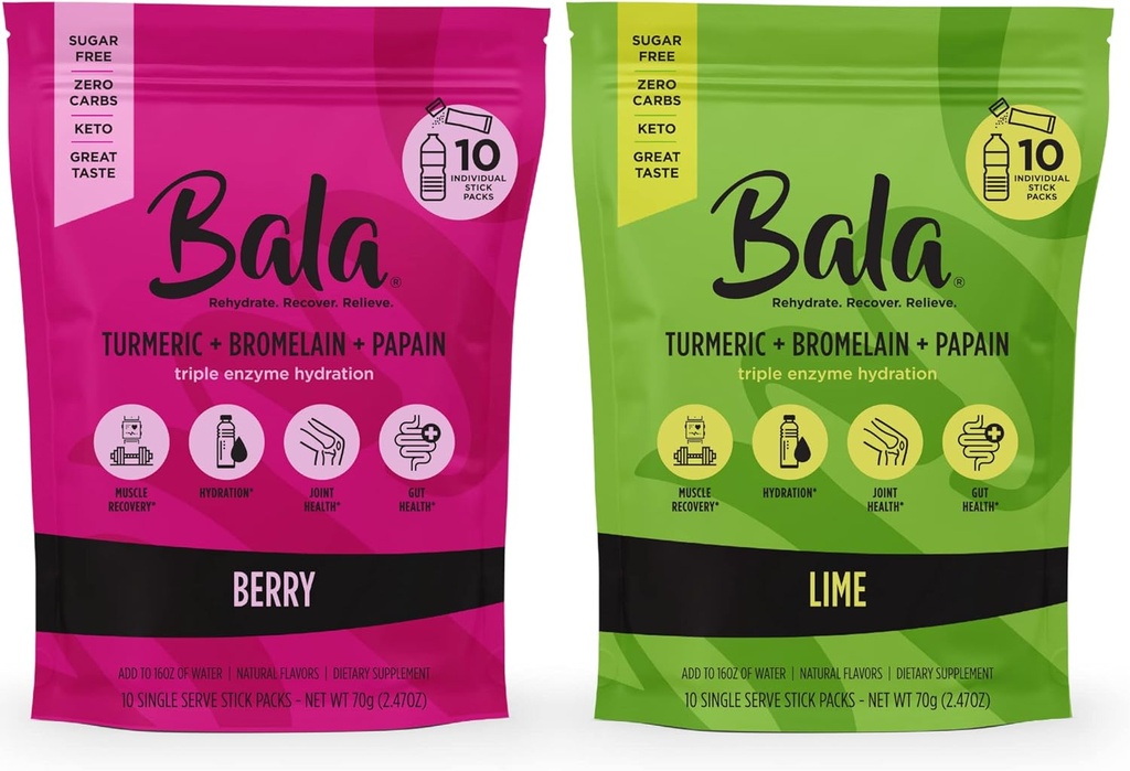 BALA Turmeric Enzyme Powder Packets, 糖自由水分混合促进固醇健康, 免疫支持, 天然火焰, 10 Pack