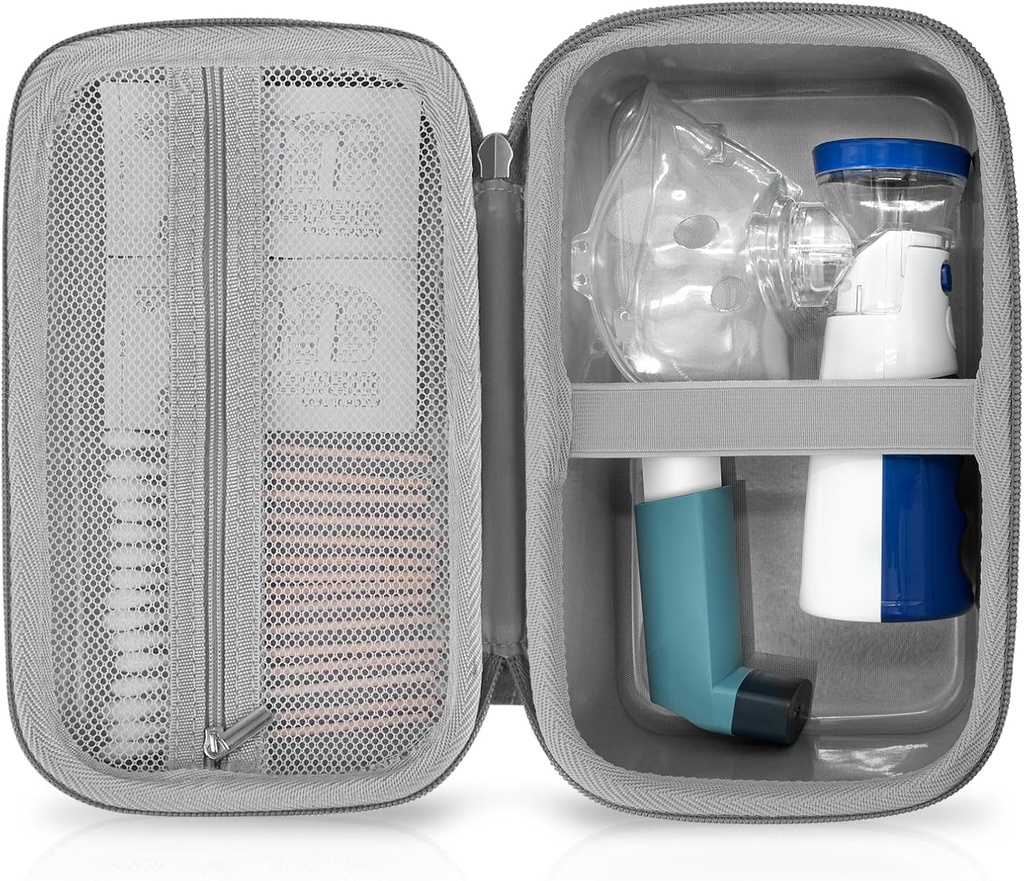Asthma Inhaler案件 " 儿童与成年人可携带Nebulier和Spacer存储器 " ---- " 面具、Inhaler Holder " (GREY)的旅行携带案例