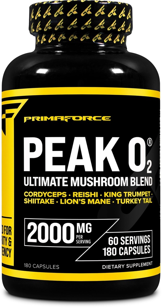 Primaforce Peak O2 性能 蘑菇 动力 氧吸收 推进剂(180卡普勒斯)(2,000 mg per service, 60 services) - 运动性能补充剂, Ultimate mushroom 混合剂