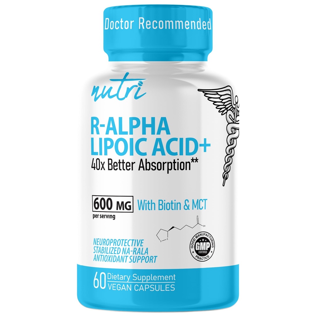 营养R Alpha Lipoic Acid 600mg Capsules - R Lipoic Acid 稳定在生物锡中 - 活性形式 R-ALA - 600 mg 临床剂量 - 强大的细胞能量支持 - 60 Vegan Capsules - RALA