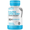 营养R Alpha Lipoic Acid 600mg Capsules - R Lipoic Acid 稳定在生物锡中 - 活性形式 R-ALA - 600 mg 临床剂量 - 强大的细胞能量支持 - 60 Vegan Capsules - RALA