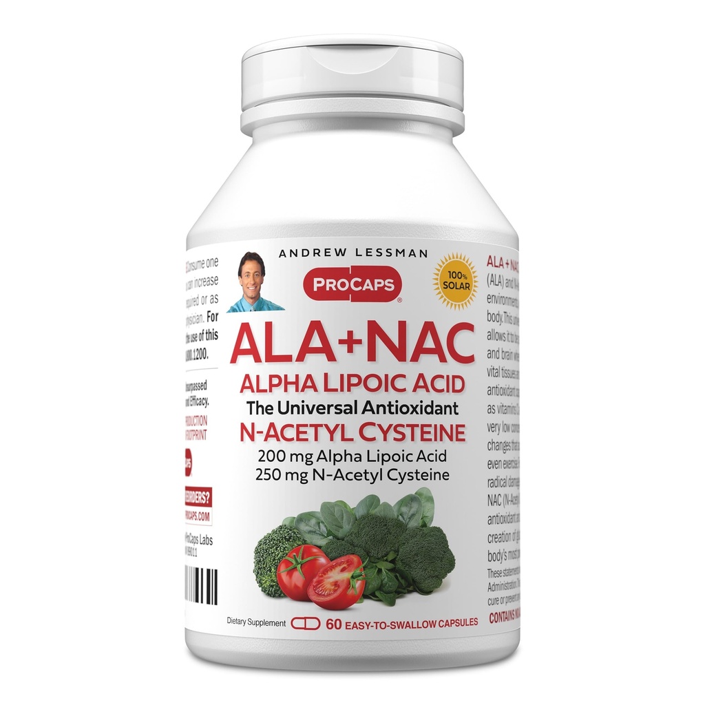 Andrew Lessman ALA + NAC Alpha Lipoic Acid 配有 N-乙酰-Cysteine 60 Capsules - 超高潜力,抗氧化剂支持神经系统,心脏,脑,肝,肾,肺,能量. 无附加