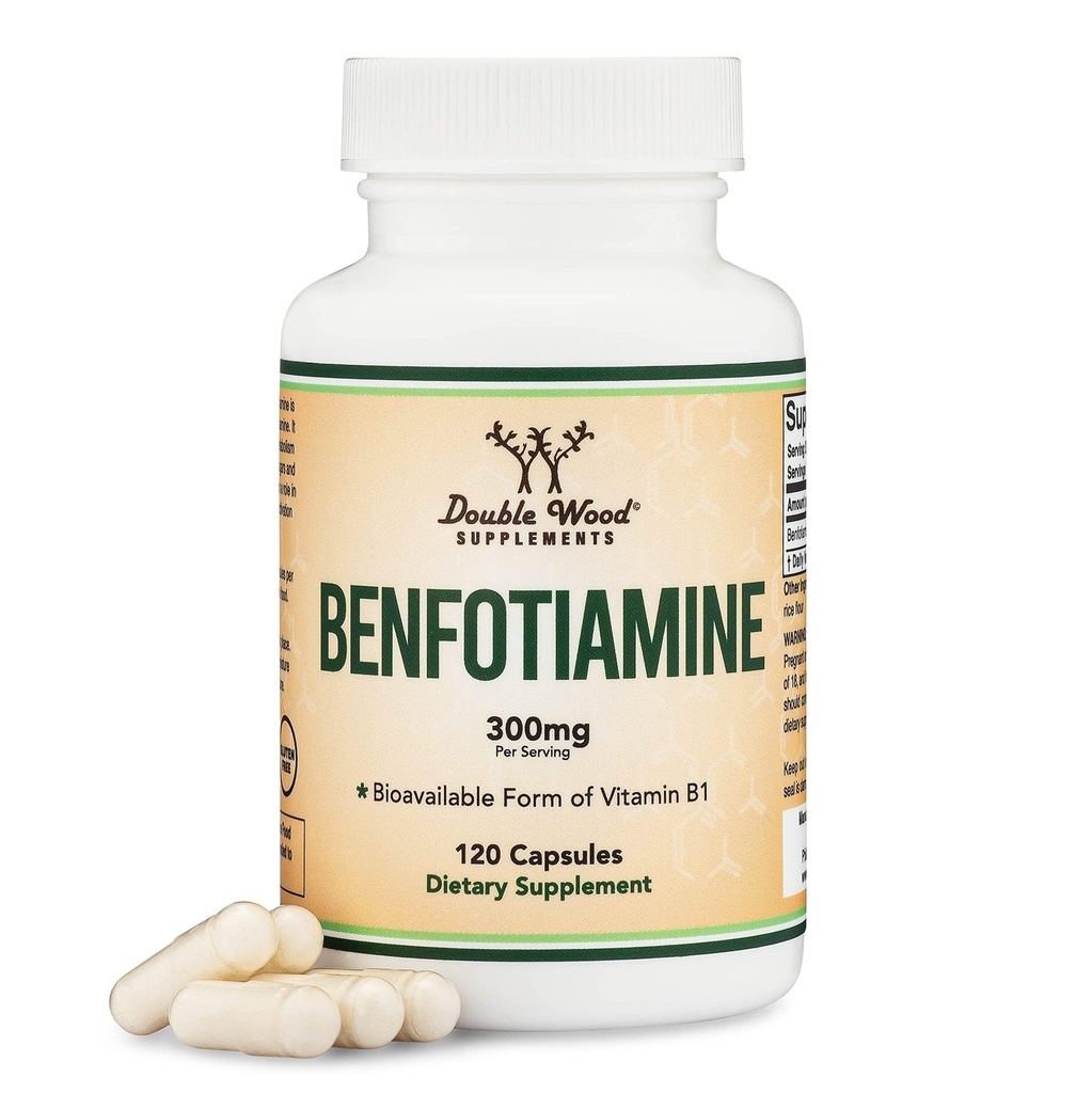 Benfotiamine 300mg 服务(第三方测试,120卡普尔,150mg Per Cap) Non-GMO, 由双木制成的B1级(比Thiamine更耐受,脂肪溶解)