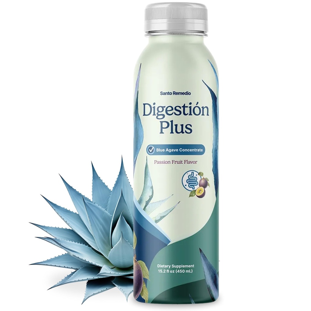 Santo Remedio Digestion Plus, 集中蓝藻饮料, 30种服务品, Passionu果 Flavor, Vegan, Gluten - Free, 非GMO, 无添加糖