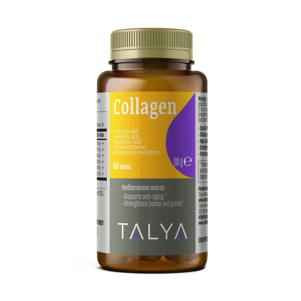 TALYA 含Hyaluronic Acid + 维生素C → 男女水解 → 头发、皮肤和钉子 → 非GMO → 60 Capsules