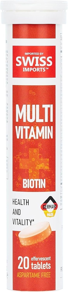 Effervescent Multivitamins + Biotin 用于健康与生命饮食,配有维生素C, E, B1, B2 B6, B12, A,和 D3, 3-Pack, 60片
