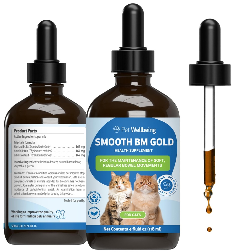 Petwelling Smooth BM Gold for Dog & Cats - 便秘救济 & 工具软化器,支持健康碗运动 - 天然草药补充剂 4 oz (118 ml)