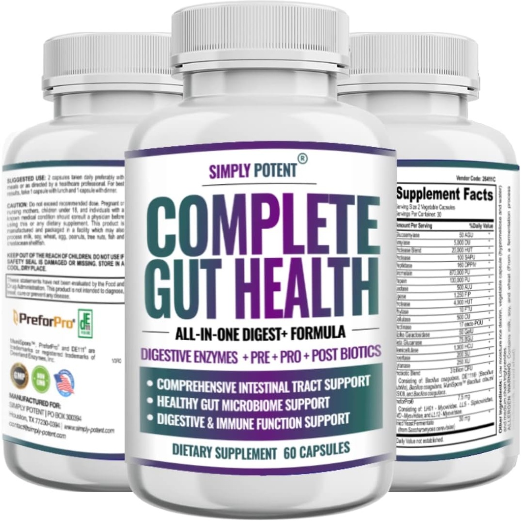 完整的Gut Health,消化酶+预生,Probiotic & Post Biotic Gastro肠道支持,支持Gut Health & Immune功能,60 Capsules