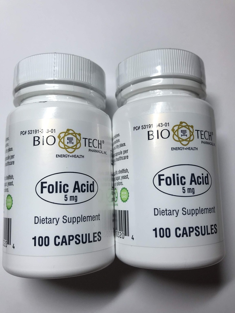 叶酸5mg - 生物技术药店 - 100个卡普尔 - 2包