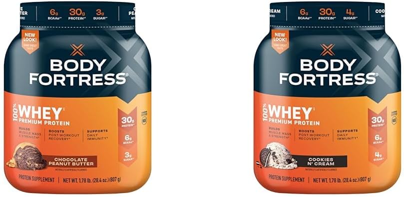 身体堡垒 100% Whey Premium 蛋白质粉 巧克力 花生酱和饼干 N' Cream, 每人1.78磅