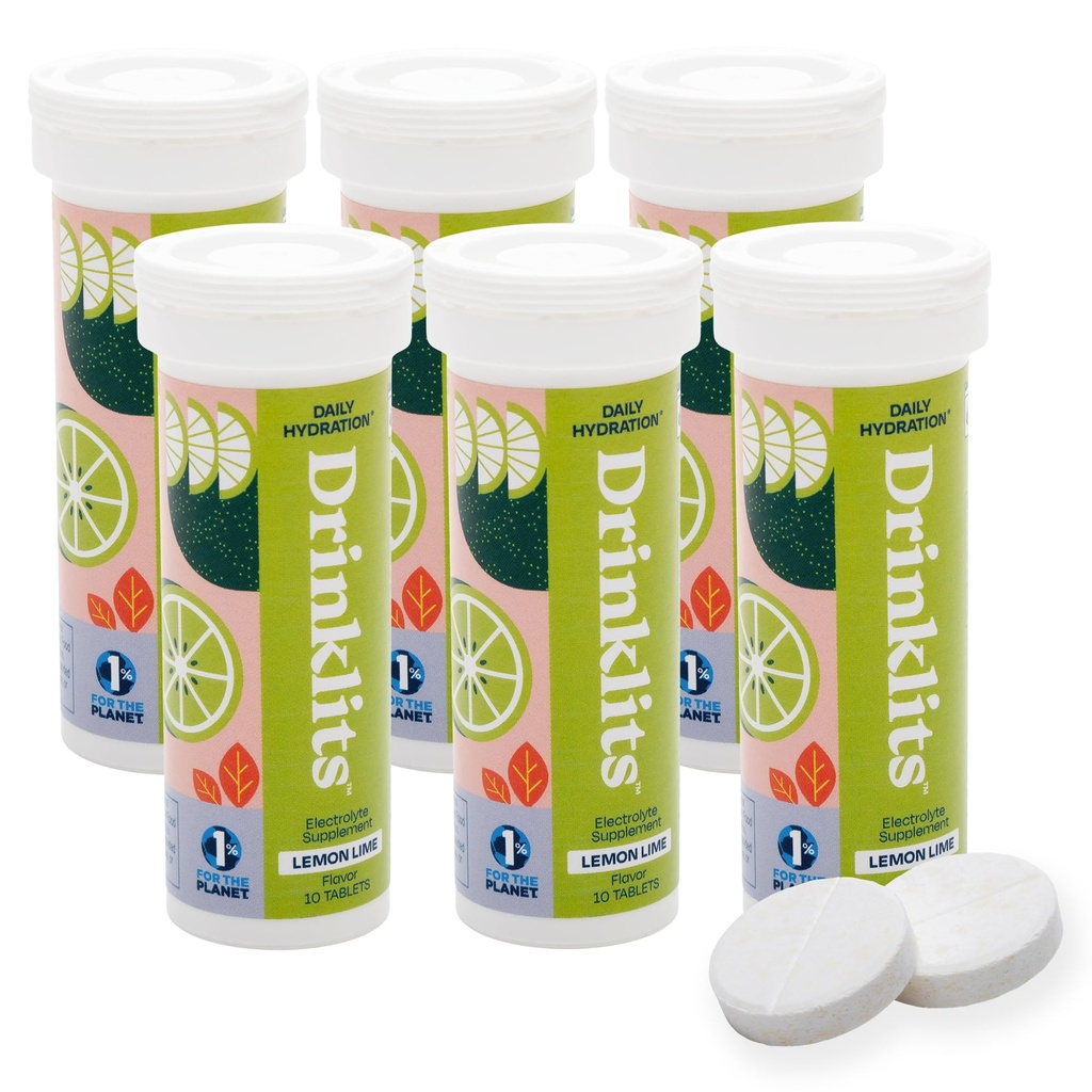 饮用柠檬 柠檬 电解水晶片 (6) Tube Bundle → 0g 糖 - 天然运动饮料 - 基本电解片 → 60 服务 - 10 片 Per Tube