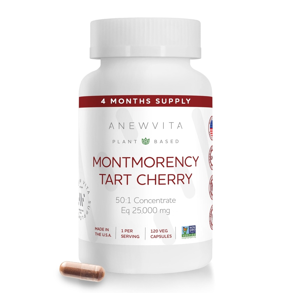 Montmorency Tart Cherry,非转基因生物,Capsules - CherryPure 50:1 集中eq. 25,000 mg - 抗氧化剂和氟化物,Tart Cherry提取的Gout和肌肉 - 120 Veggie Capsules - 4个月供应