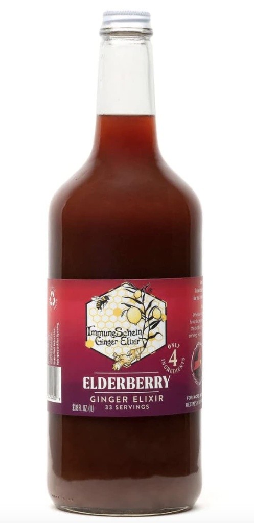 ImmuneSchein Elderberry Ginger Elixir Shots - 只有4种真实食品原料,无水,醋或防腐剂:手工制作自有机姜根和老年莓(33.8 fl oz, 1 Pack)