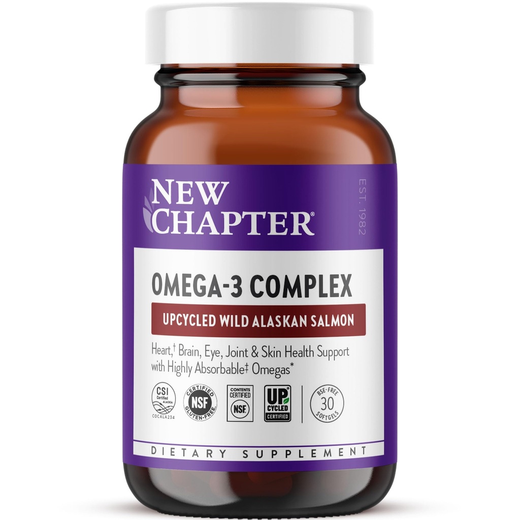 新的Omega-3综合体,1000mg软胶,鱼油补充野生阿拉斯加沙门用于心脏,脑,眼,联合和皮肤健康支持-30个计数.