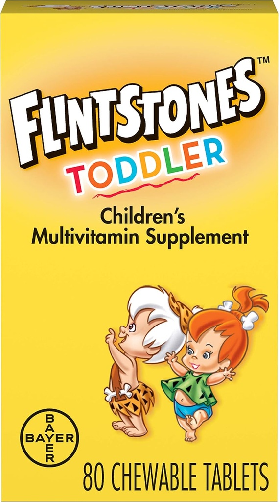 火药石(Flintingstones) 可嚼的托德勒维生素(Toddler Vitamins) 托德勒维生素(Multivitamin for Toddlers with Vitamin C, Vitamin D, Folate & more, 80cmt)