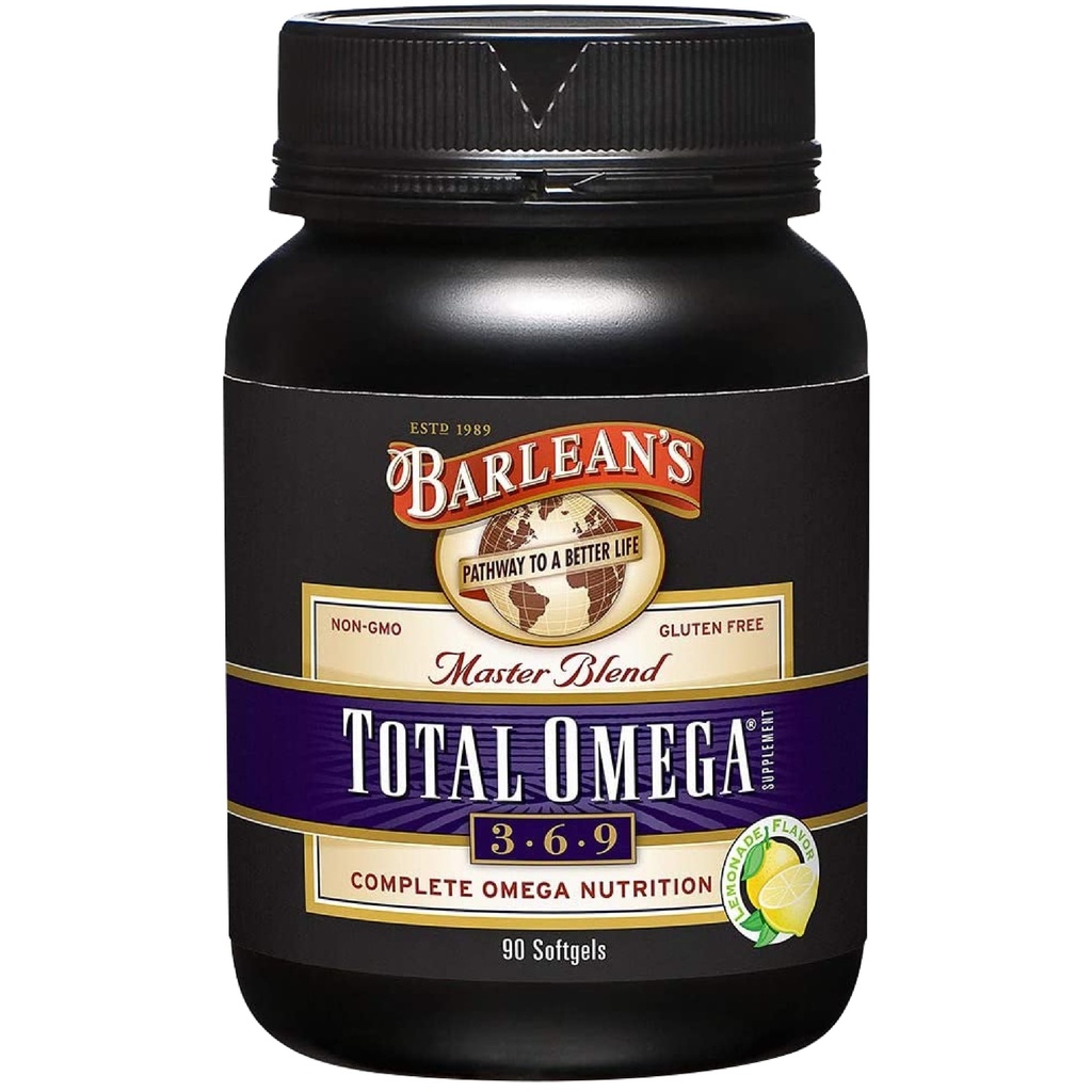 Barlean's Total Omega 3 6 9 Softgels, Blended Fish Oil Supplement with Borage and Flaxseed Oil, 1,000 mg Omegas ALA, EPA, DHA and GLA for Joint Support Supplements and Heart Health, 90 Count