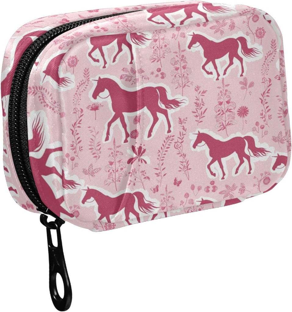 Fustylead 粉红马 Sil和植物装饰元素 皮质药丸组织者,每周携带 Zi的便携式药盒,用于储存维生素鱼油药品